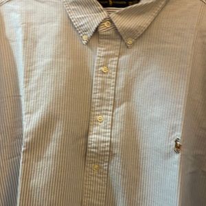 Ralph Lauren classic blue and white button down, long sleeve shirt.
